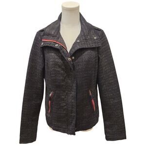 Free People Black Texture Boho Relaxed Fit Moto Jacket Blazer Red Accent Size 10